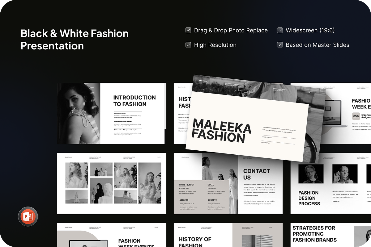 Black & White Fashion PowerPoint, a Presentation Template by SquidPixey (Photo 1 of 7)