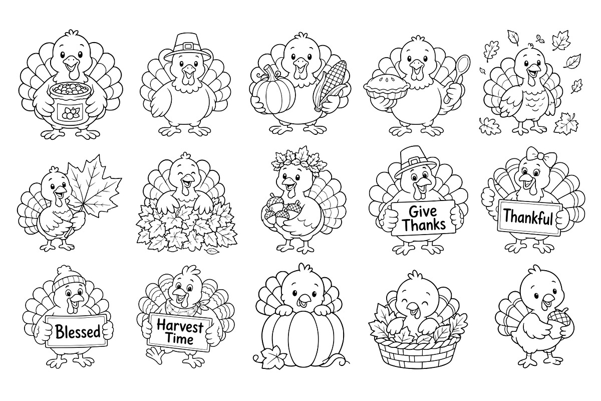 Autumn Turkey Doodle Line Art, a Seasonal Illustration by DENIDigitalArtSudio (Photo 2 of 8)