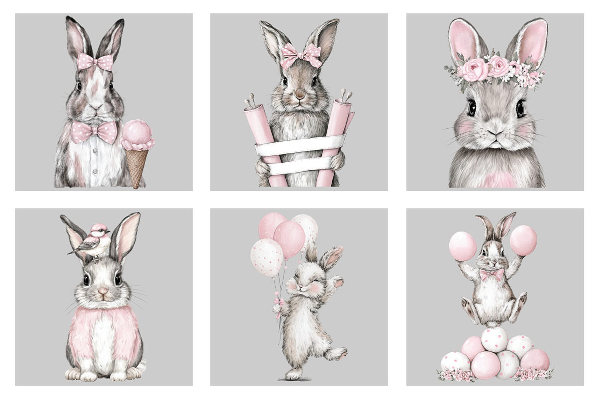 Whimsical Easter Bunny Clipart PNG, an Illustration by Black Bird Studio (Photo 5 of 5)