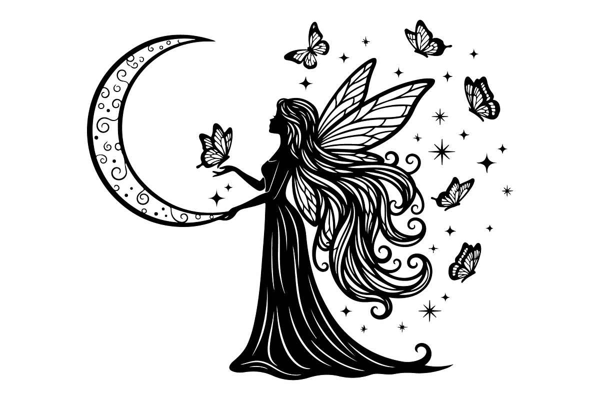 Fairy Moon Butterfly Silhouette, an Object Illustration by Gaye Art (Photo 17 of 31)