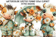 Watercolor Easter Funny Cow Clipart, an Illustration by Daily.Designs (Thumbnail 1 of 8)