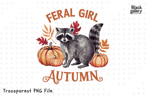 Raccoon Feral Girl Autumn PNG