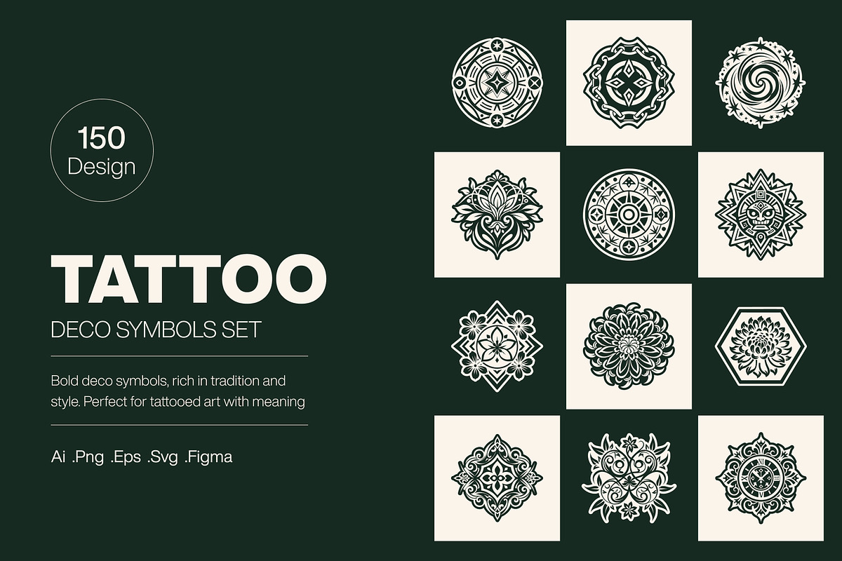 Deco Tattoo and Symbols Art Set, a Solid Icon by Creative Stall (Photo 1 of 8)