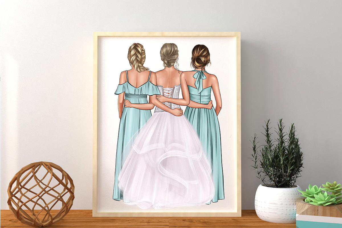 Bridesmaid drawing 7 girls, an Illustration by Elenbushe
