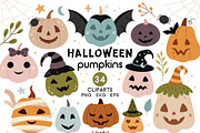 Halloween pumpkins clipart, a Seasonal Illustration by JulzaArt (Thumbnail 1 of 7)