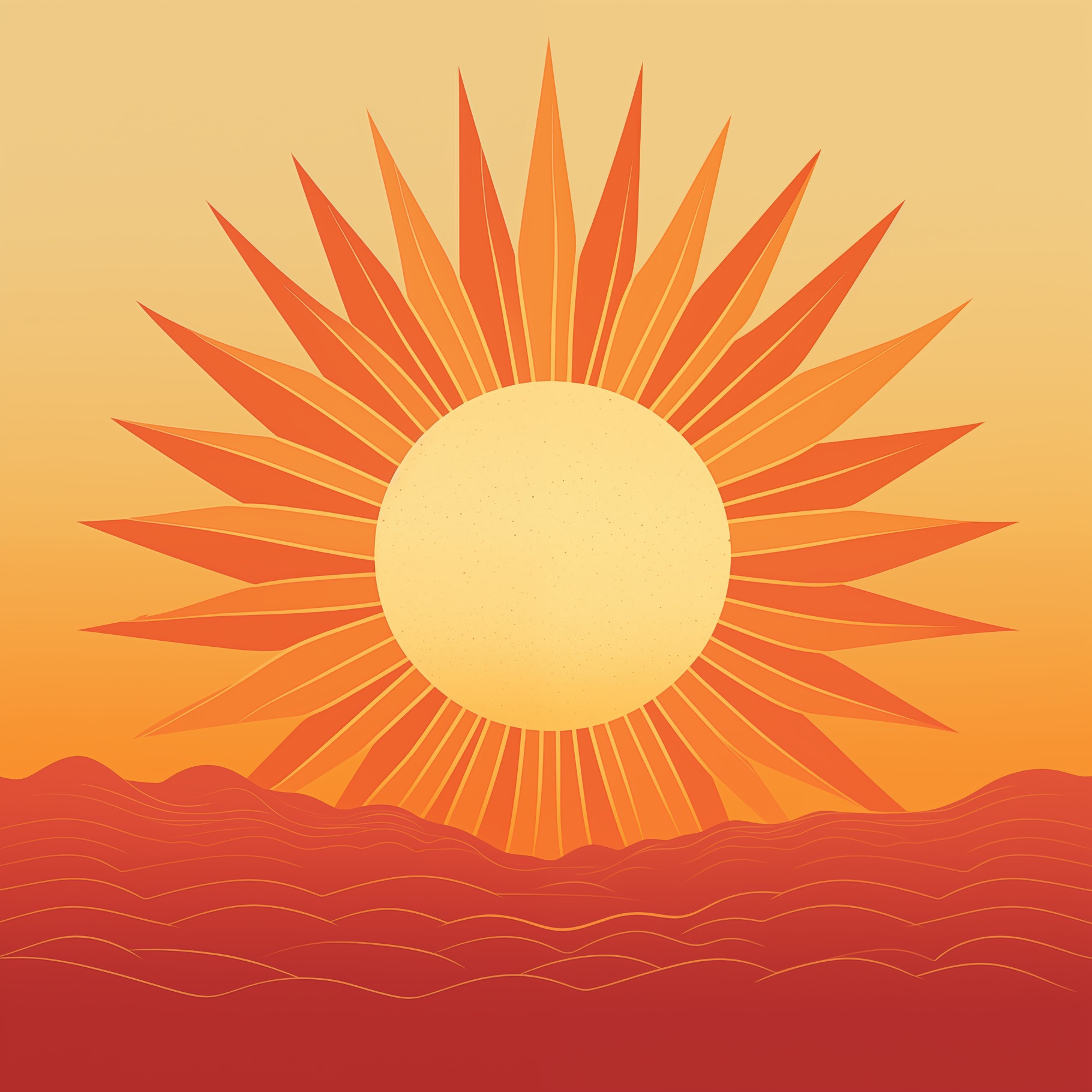 Minimalist sun illustration. A stylized sun with sharp rays radiating ...