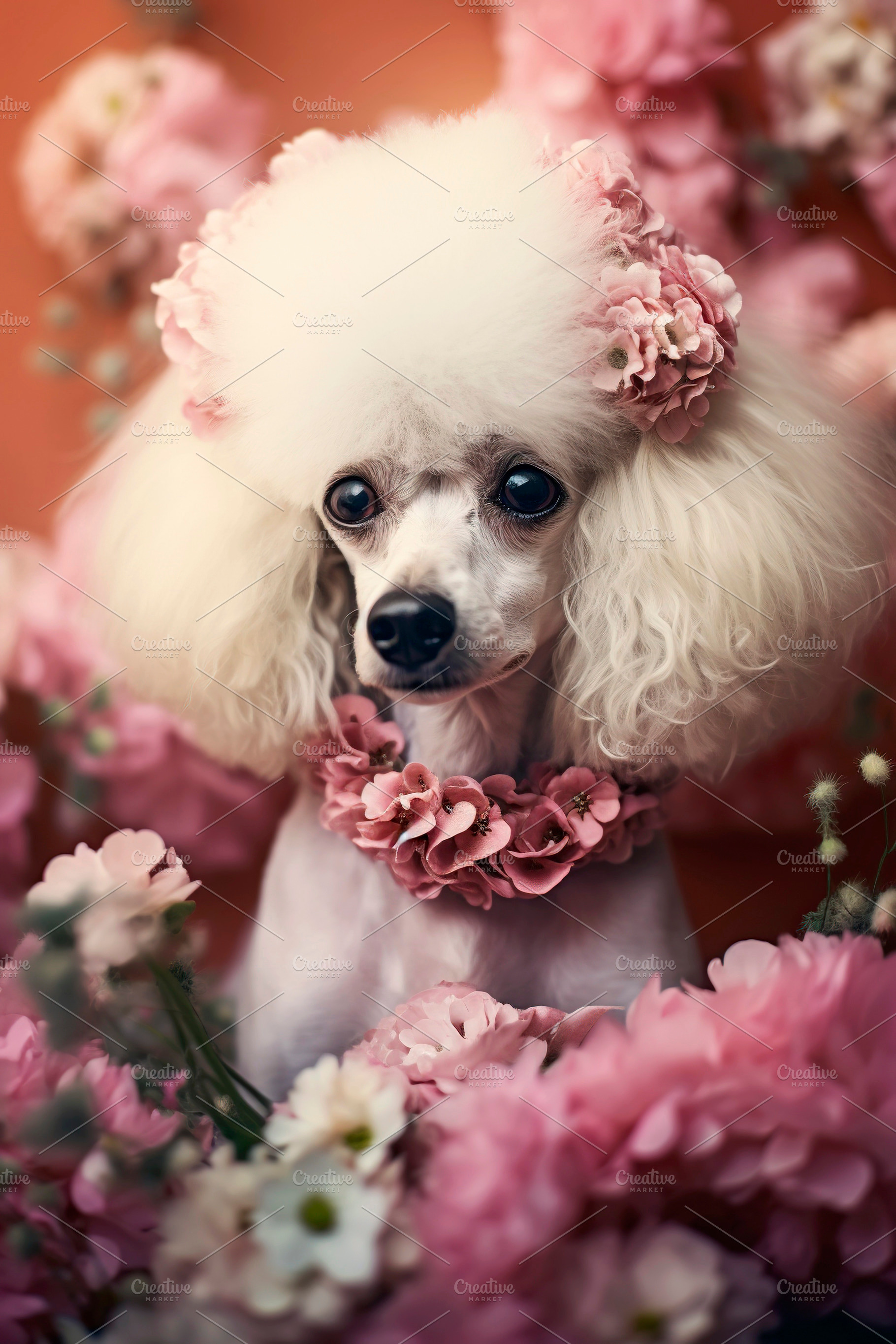 Poodle dog with flowers, an Animal Photo by huertas19