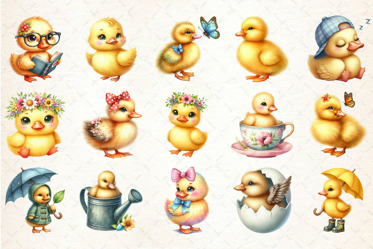 Watercolor Cute Little Ducks Clipart, an Illustration by Rose Art (Photo 2 of 7)
