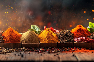 Colorful Assortment of Spices and Herbs with Fiery Smoke, an Abstract Photo by Natalia Klenova's Shop