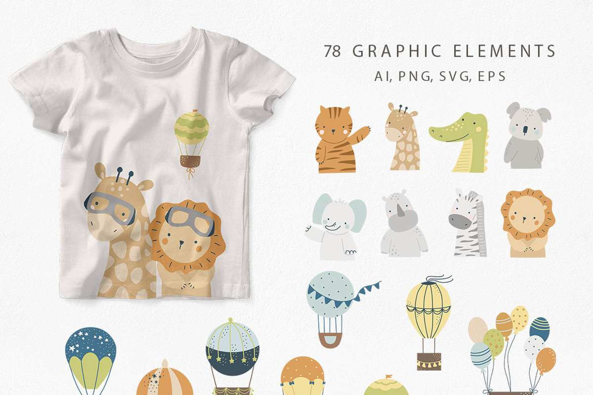 Animals and air balloons for kids, an Animal Illustration by polikarpovaart (Photo 8 of 11)