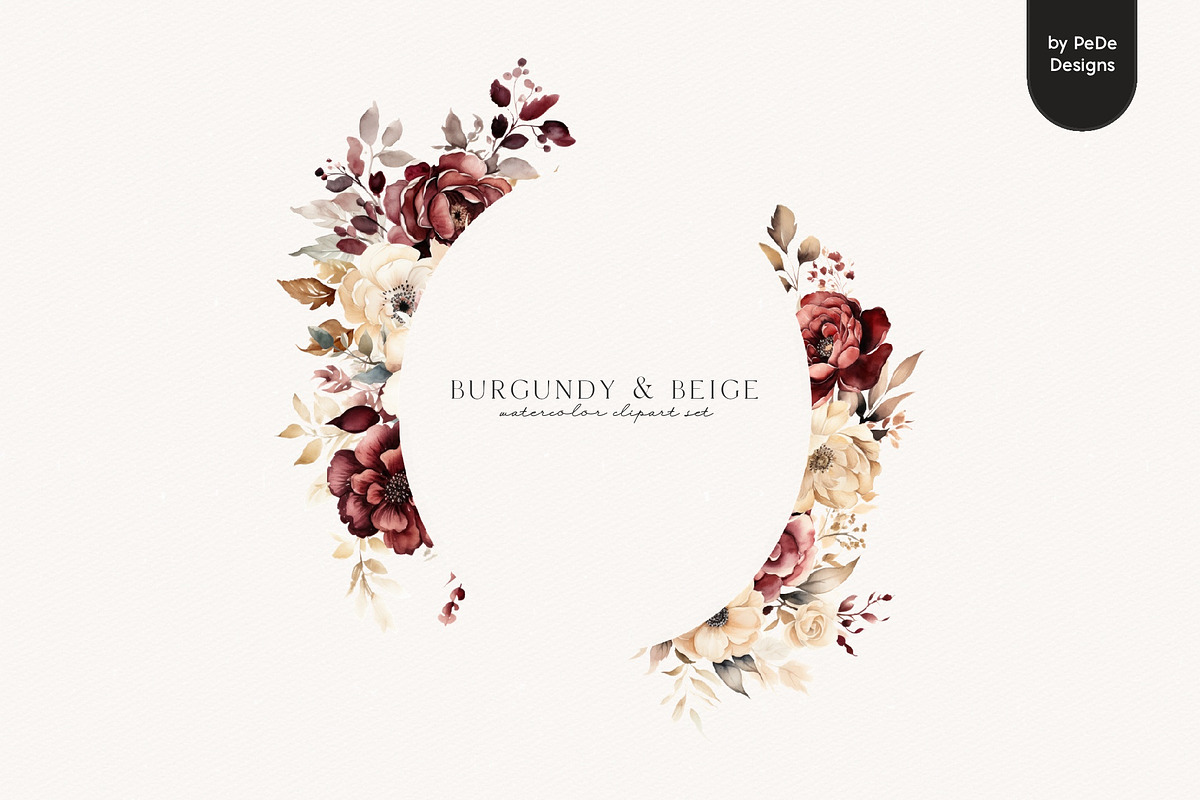 Burgundy & Beige Flowers, a Decorative Illustration by PeDe Designs (Photo 8 of 8)
