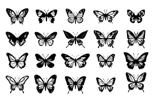 Butterfly Black Silhouette Icons Set