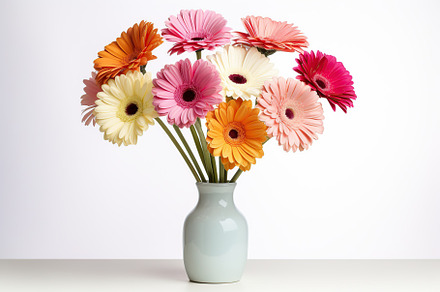 Bouquet of gerbera flower in vase on white background, a Nature Photo by AlyaAnd