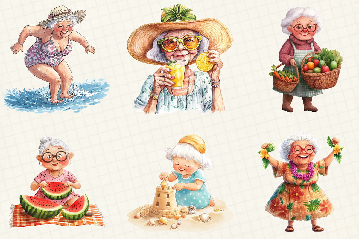 Watercolor Summer Grandma Clipart, an Illustration by OK Design (Photo 5 of 5)