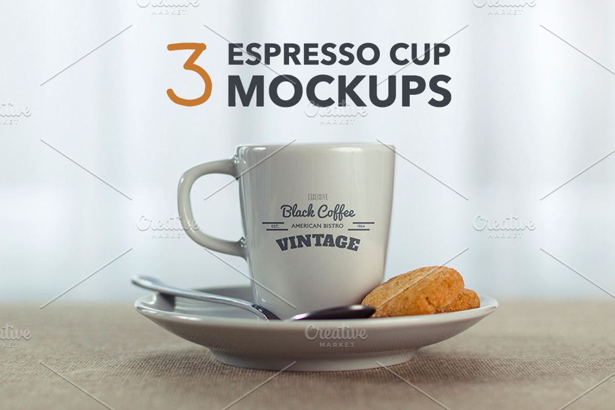 3 Espresso Coffee Cup Mockups, a Cups & Container Mockup by Gabor Monori (Photo 1 of 4)