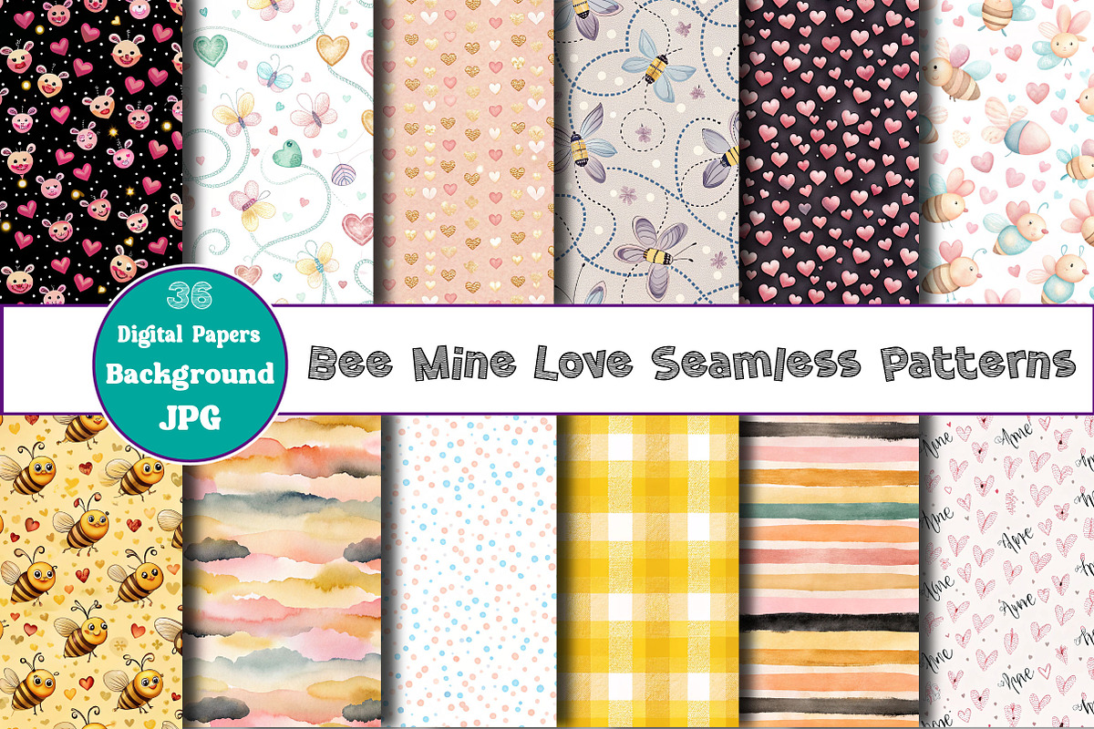 Bee Mine Love Seamless Patterns, a Pattern Graphic by Wow Magic