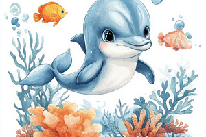Adorable Dolphin in Vibrant Underwat, an Animal Photo by Pixeness Studio