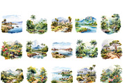 watercolor miniature landscape PNG, a Seasonal Illustration by Bubert Art (Thumbnail 9 of 10)