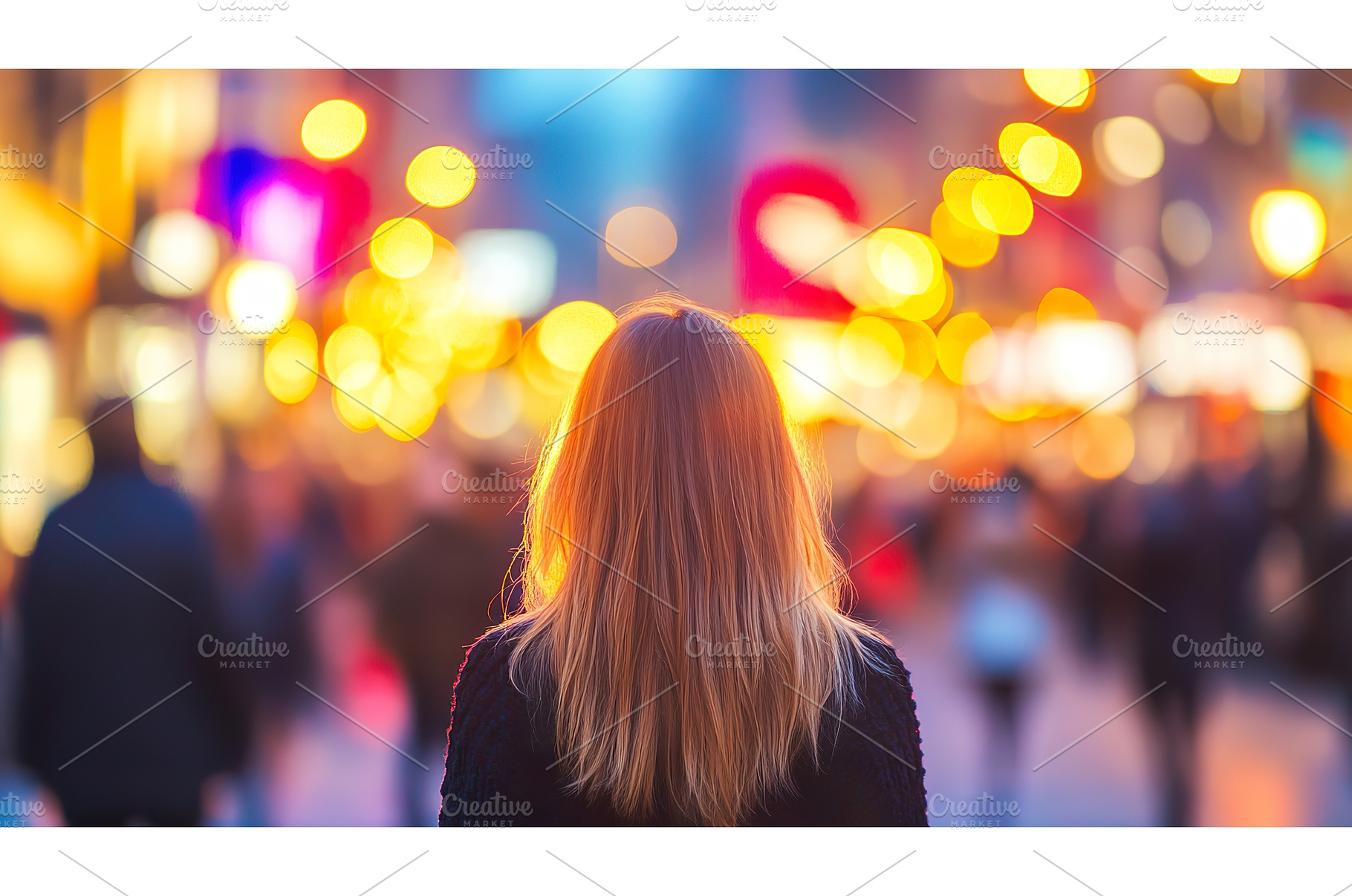 Blond female looks at colorful night, a Person Photo by Lermont51