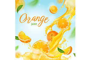 Orange juice banner. Realistic, a Food Illustration by Stock-Smart-Start