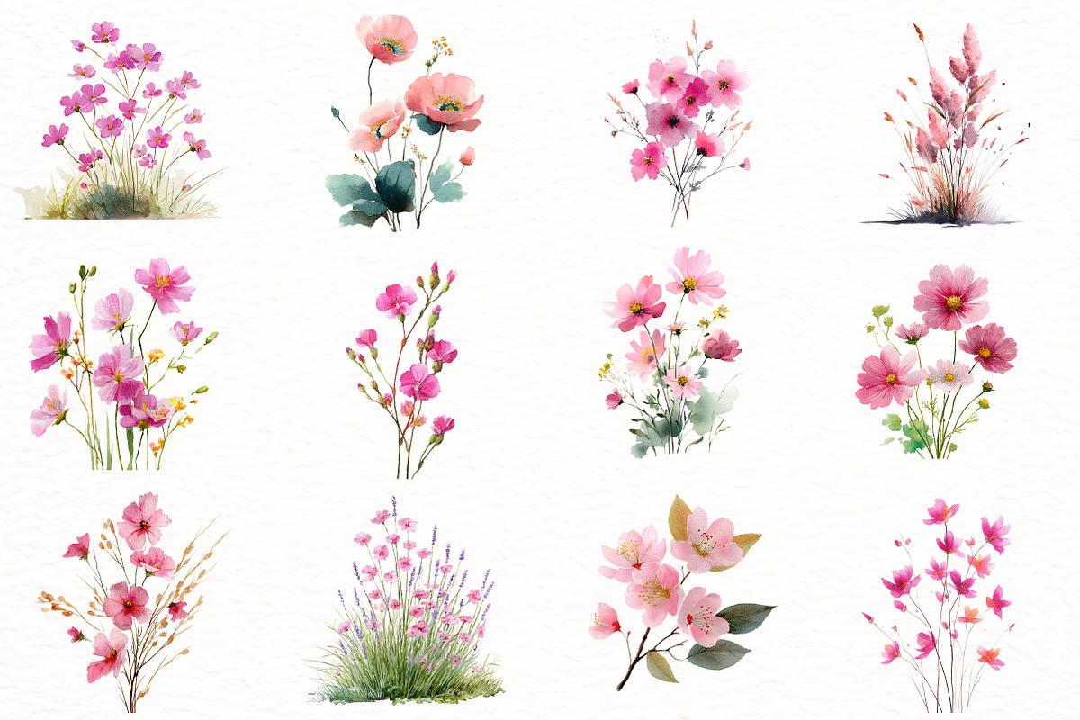 Pink Wildflowers Clipart, an Illustration by Designworld (Photo 6 of 6)