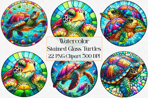 Stained Glass Turtles Sublimation, an Illustration by CraftArtStudio