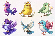 Watercolor Whimsical Birds Clipart, an Illustration by CreationArt (Thumbnail 4 of 5)