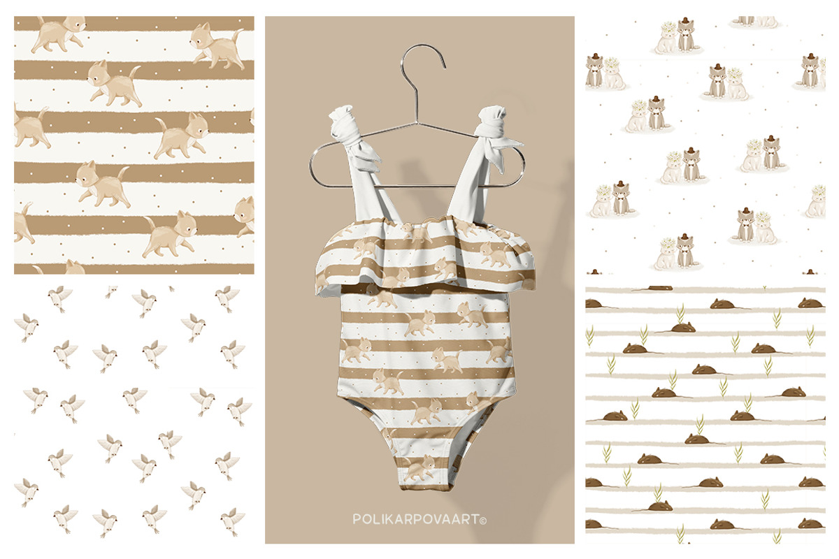 Floral kittens - clipart & patterns, an Animal Illustration by polikarpovaart (Photo 9 of 15)