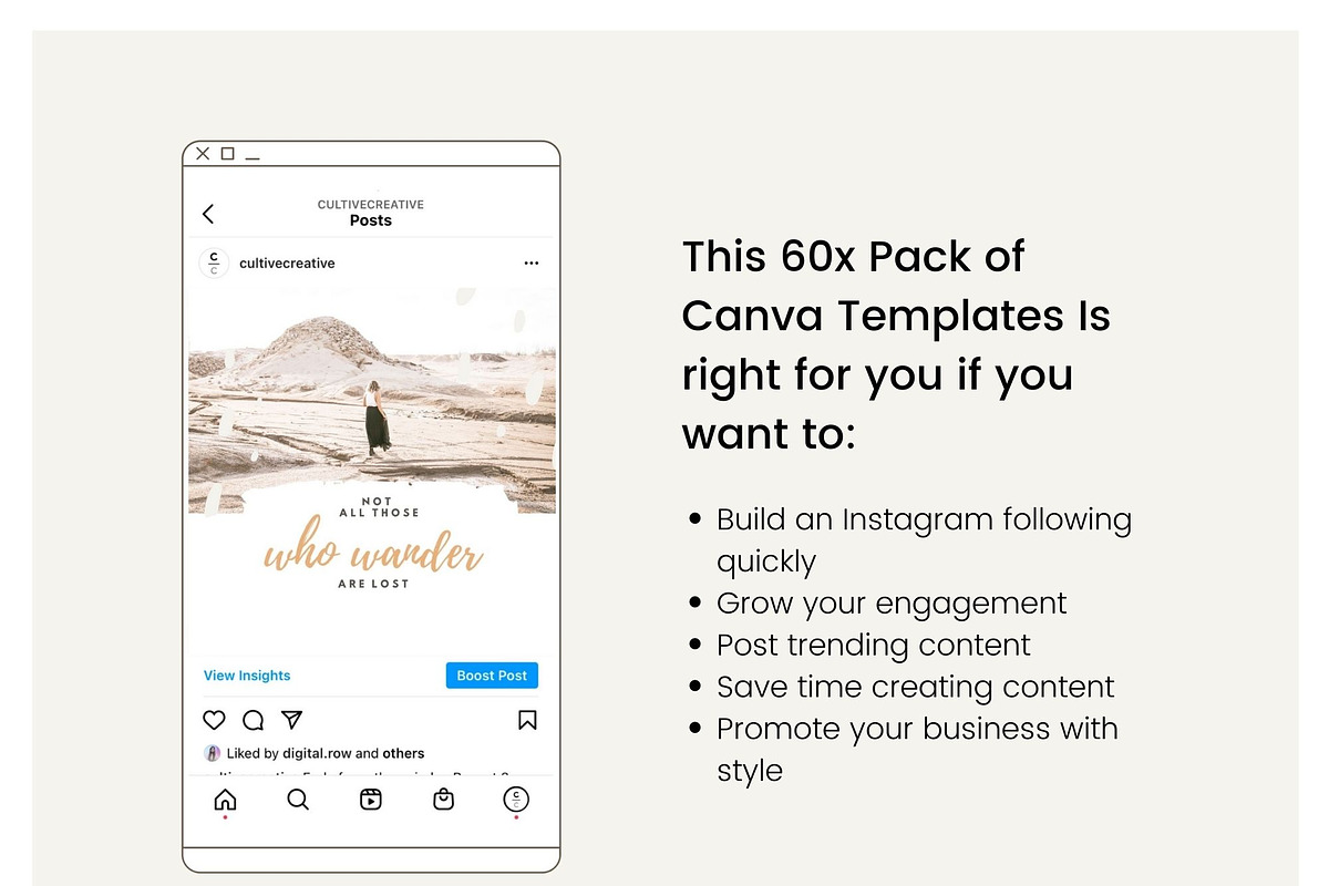 Boho Instagram Feed Canva Templates, a Social Media Template by Cultive Creative (Photo 2 of 13)
