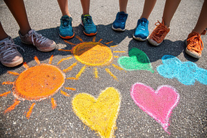 Colorful chalk drawings with children's feet, an Arts & Entertainment Photo by AlyaAnd