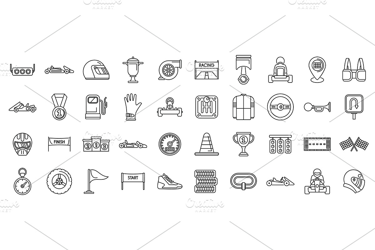Kart racing icons set outline vector, a Sport Illustration by Ylivdesign