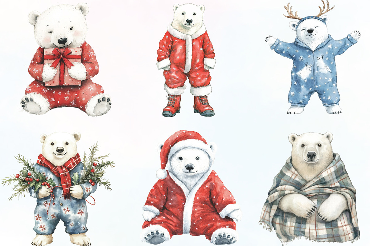 Christmas Pajama Polar Bear Clipart, an Illustration by CraftArtStudio (Photo 2 of 6)