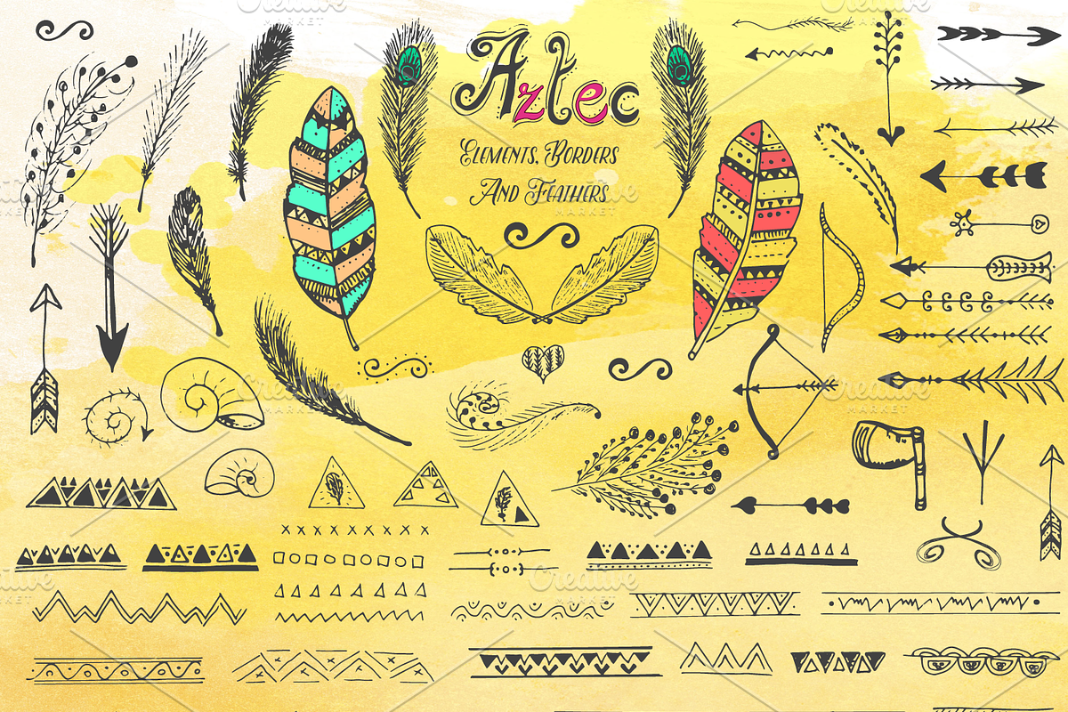 Aztec Hand Drawn Set, an Illustration by Bugcessories