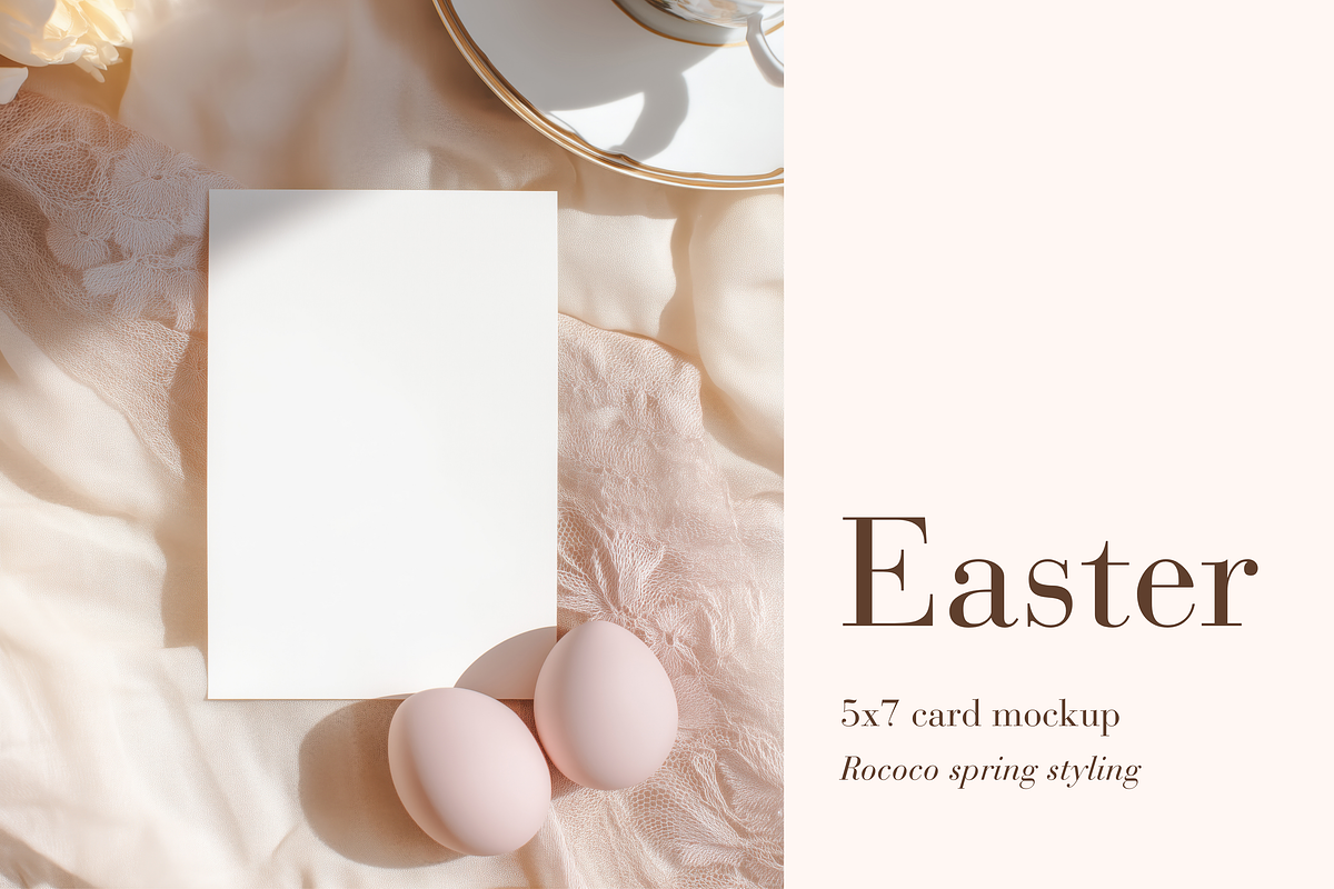 5x7 Easter Card Mockup with Eggs, a Product Mockup by Serenefeeling (Photo 1 of 6)
