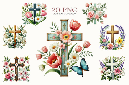 Easter Floral Cross, a Seasonal Illustration by Glass Cat Design