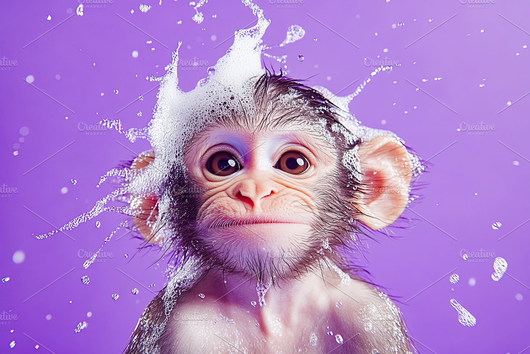 Adorable baby monkey taking a bath, an Animal Photo by Ales Munt