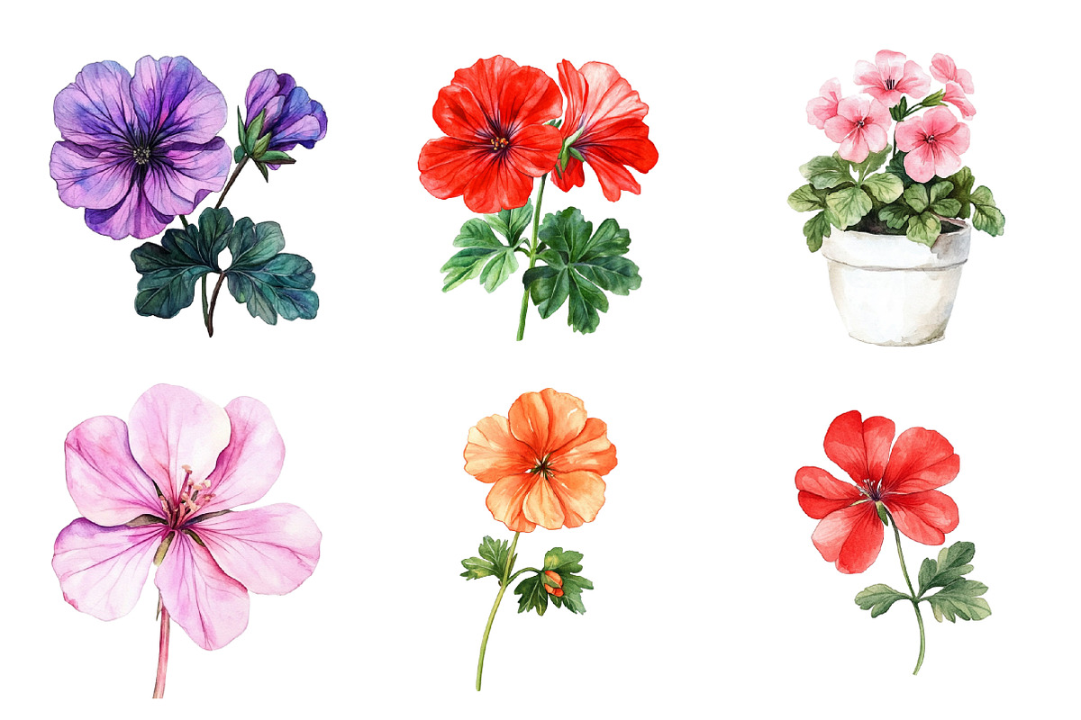 Geranium Flower Watercolor Clipart, an Illustration by SinaCreation (Photo 4 of 5)