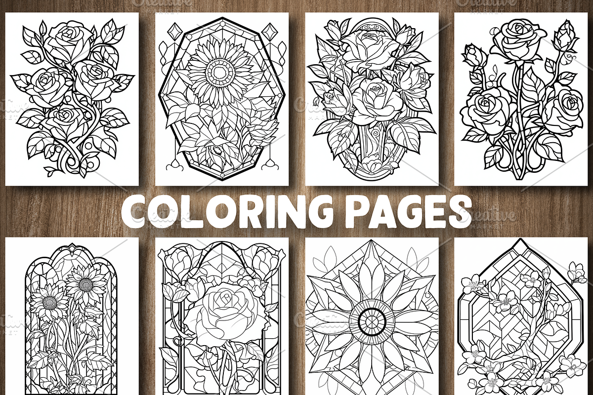 Floral Stained Glass Coloring Page, an Illustration by Design Station (Photo 4 of 5)