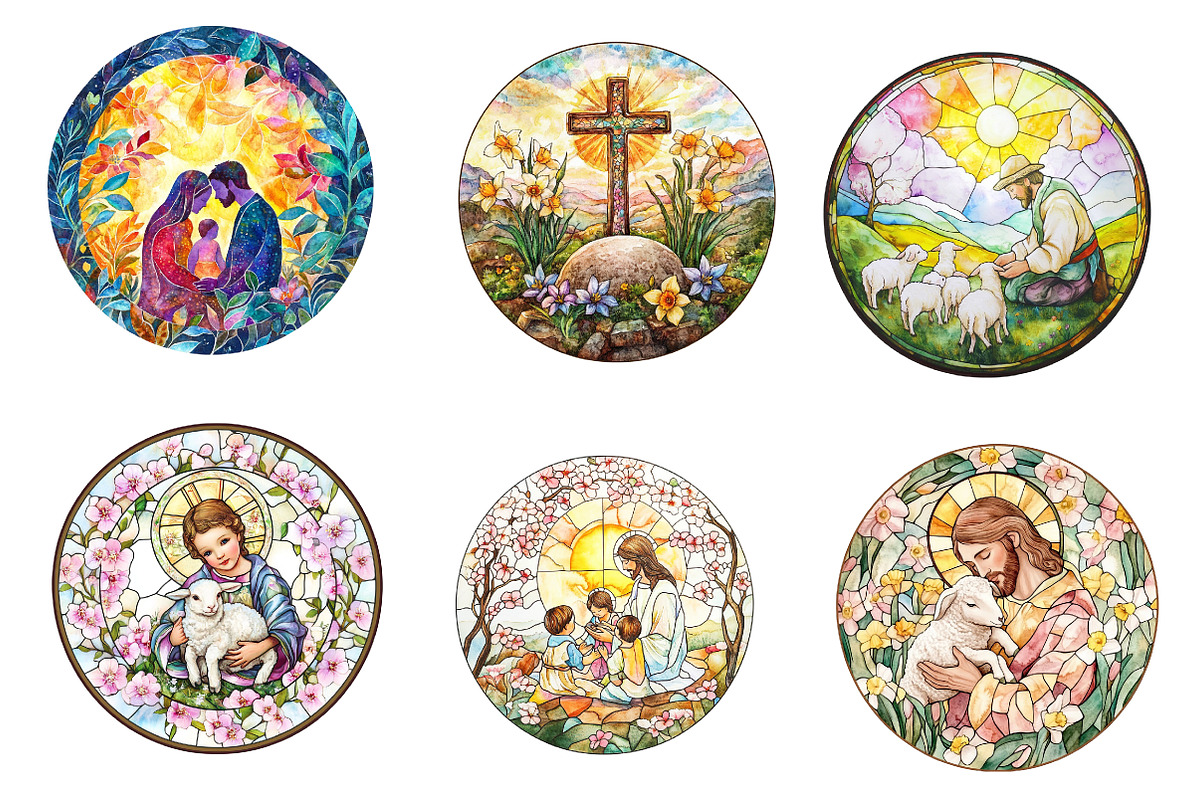Round Stained Glass Spring Nativity, an Illustration by CreationArt (Photo 2 of 4)