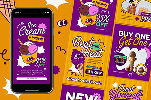 Ice Cream Promo Instagram Pack, a Social Media Template by Aiyari Graphic