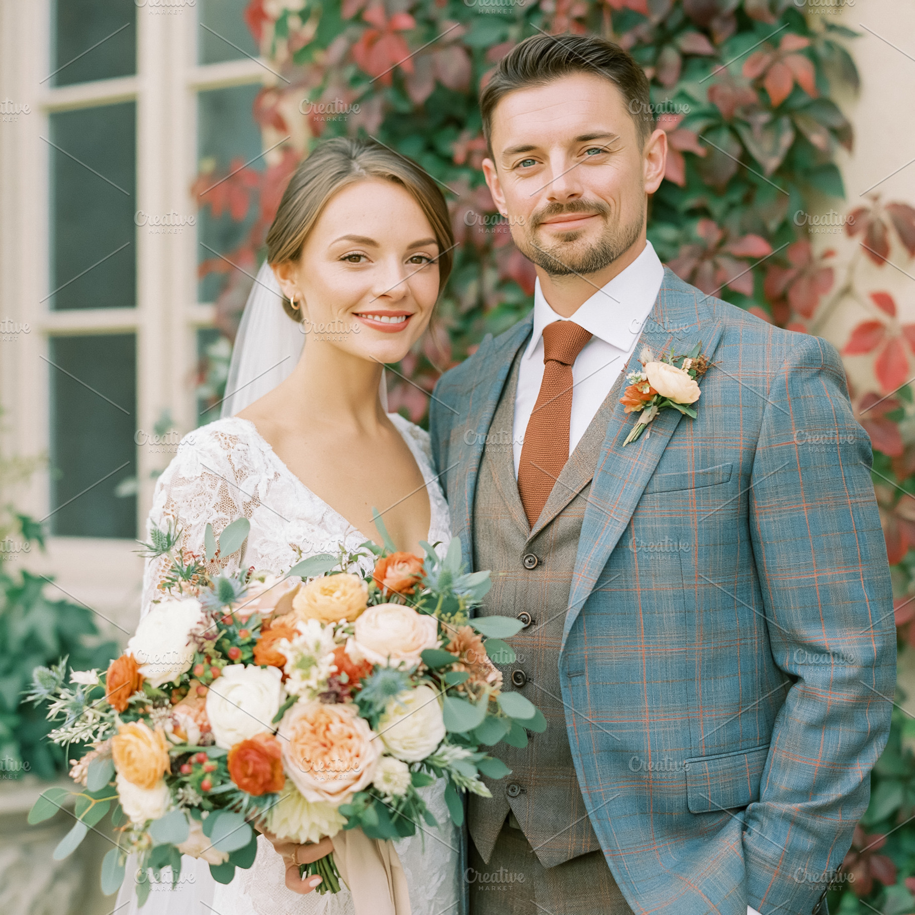 Newlyweds smiling and standing together, celebrating love and ma, a Person Photo by Studio ANNA