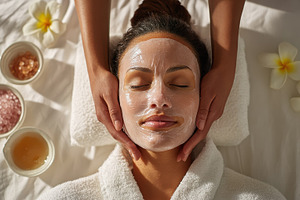 Woman receiving facial treatment rel, a Photo by Pixeness Studio
