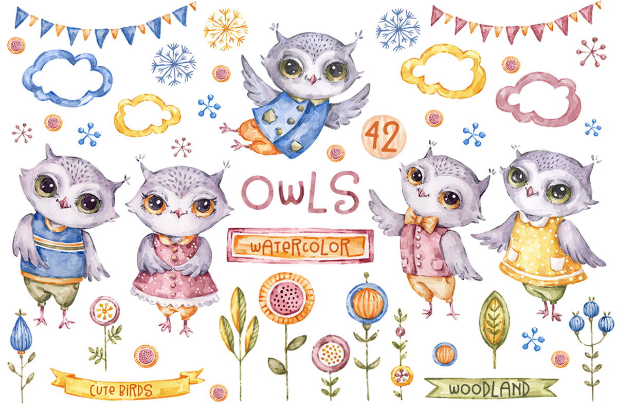 Owl clipart watercolor illustrations, an Animal Illustration by UlitkaStudio (Photo 1 of 8)