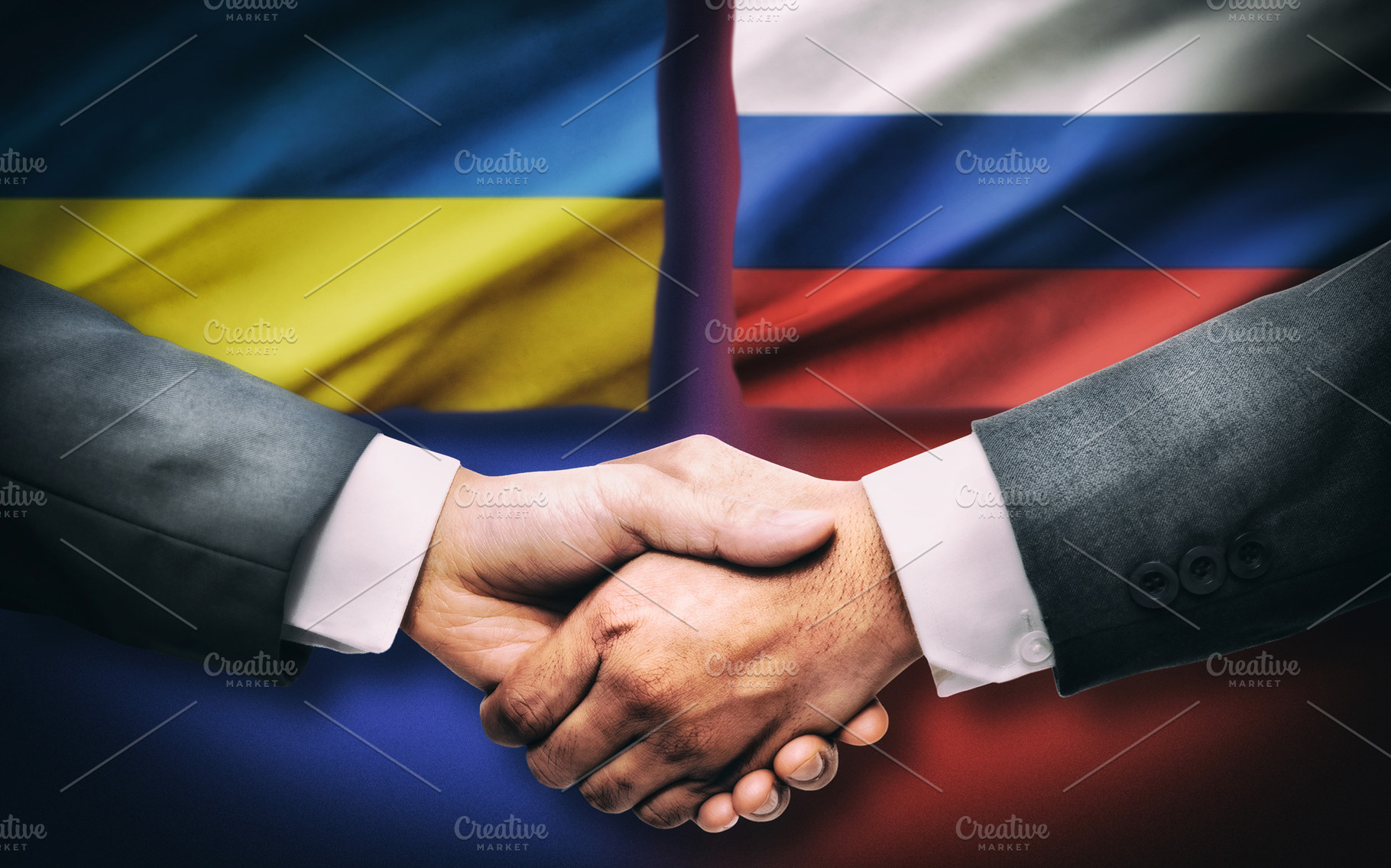 Diplomatic peace agreement between Ukraine and Russia with a han, a Background Photo by Davizro's Market