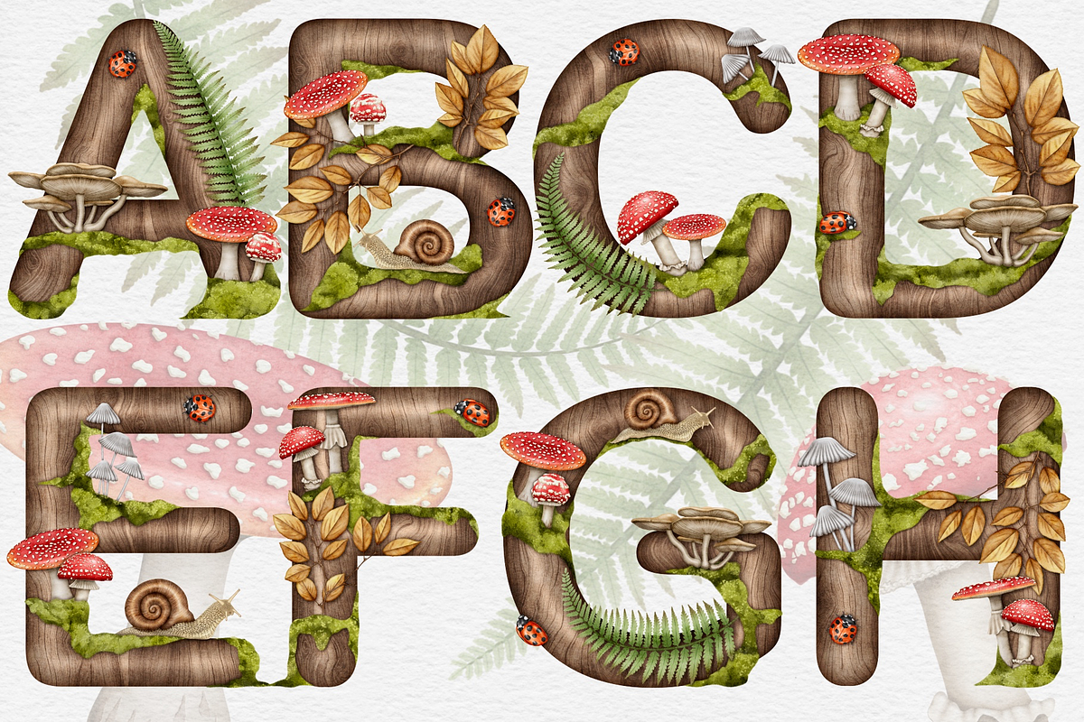 Wild Forest Alphabet Clipart set., a Decorative Illustration by Happy Sloth Graphics (Photo 2 of 9)
