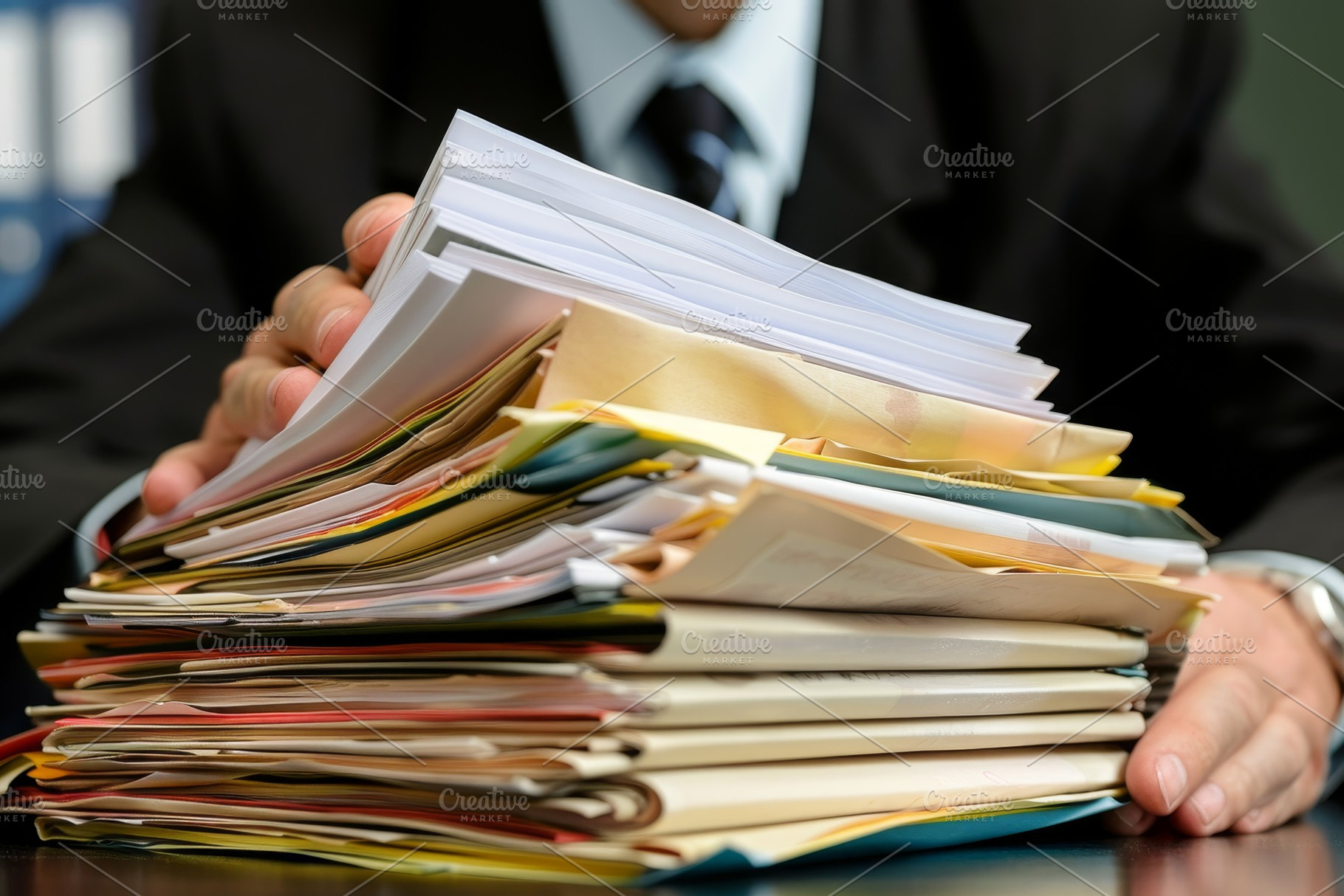 A man securely grips a stack of file, a Photo by Iftikhar Alam