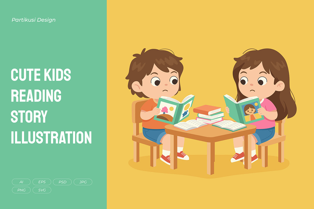 Cute Kids Reading Story Illustration, a Person Illustration by Partikusi Design (Photo 1 of 3)