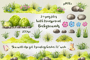 Watercolor Meadow/grass Clipart