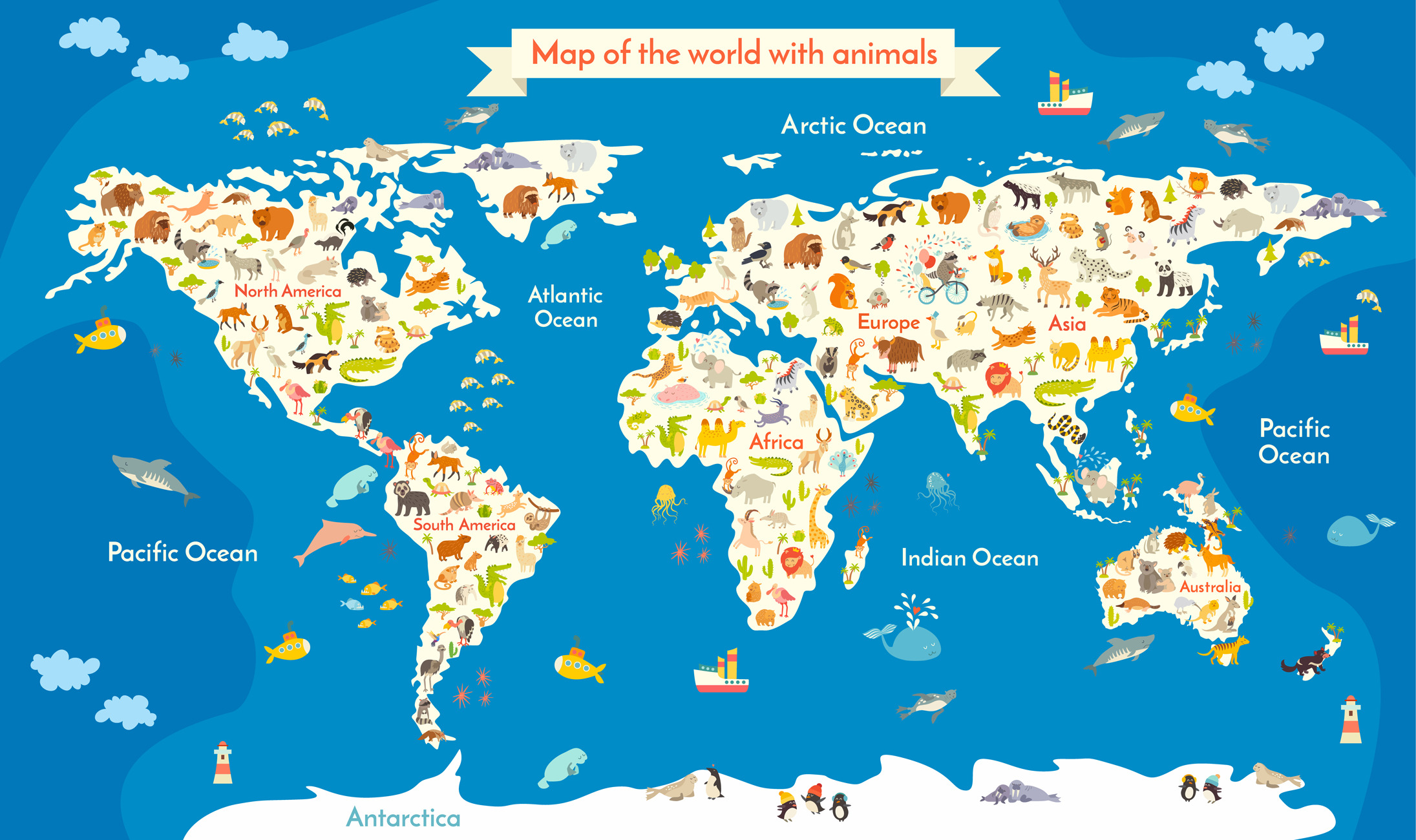 Map of the World with animals., an Animal Illustration by Rimma