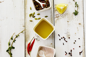 Herbs, spices and olive oil